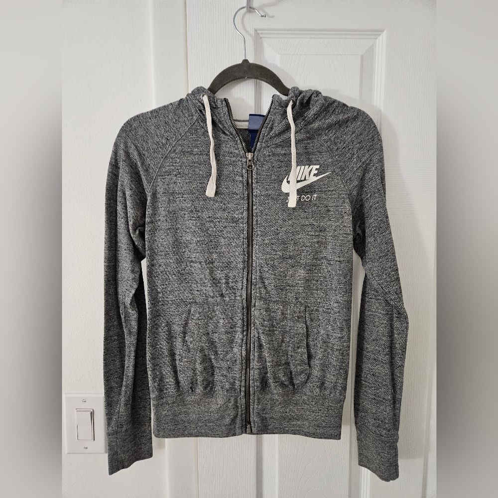 Nike Heather Gray Drawstring Zip-Up Hoodie, Size XS